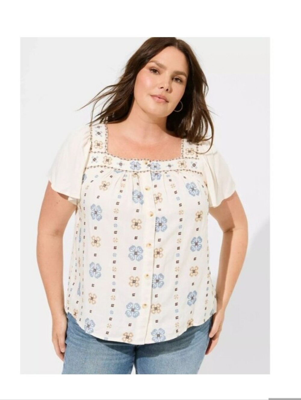 Torrid Embroidered Square Neck Top